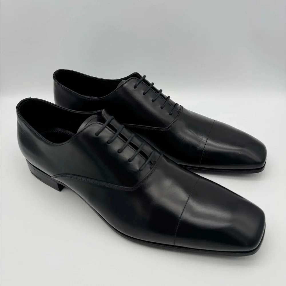PRADA Black Leather Square Toe Lace Up Shoes UK 8.5 / US 9.5 - Picture 1 of 12